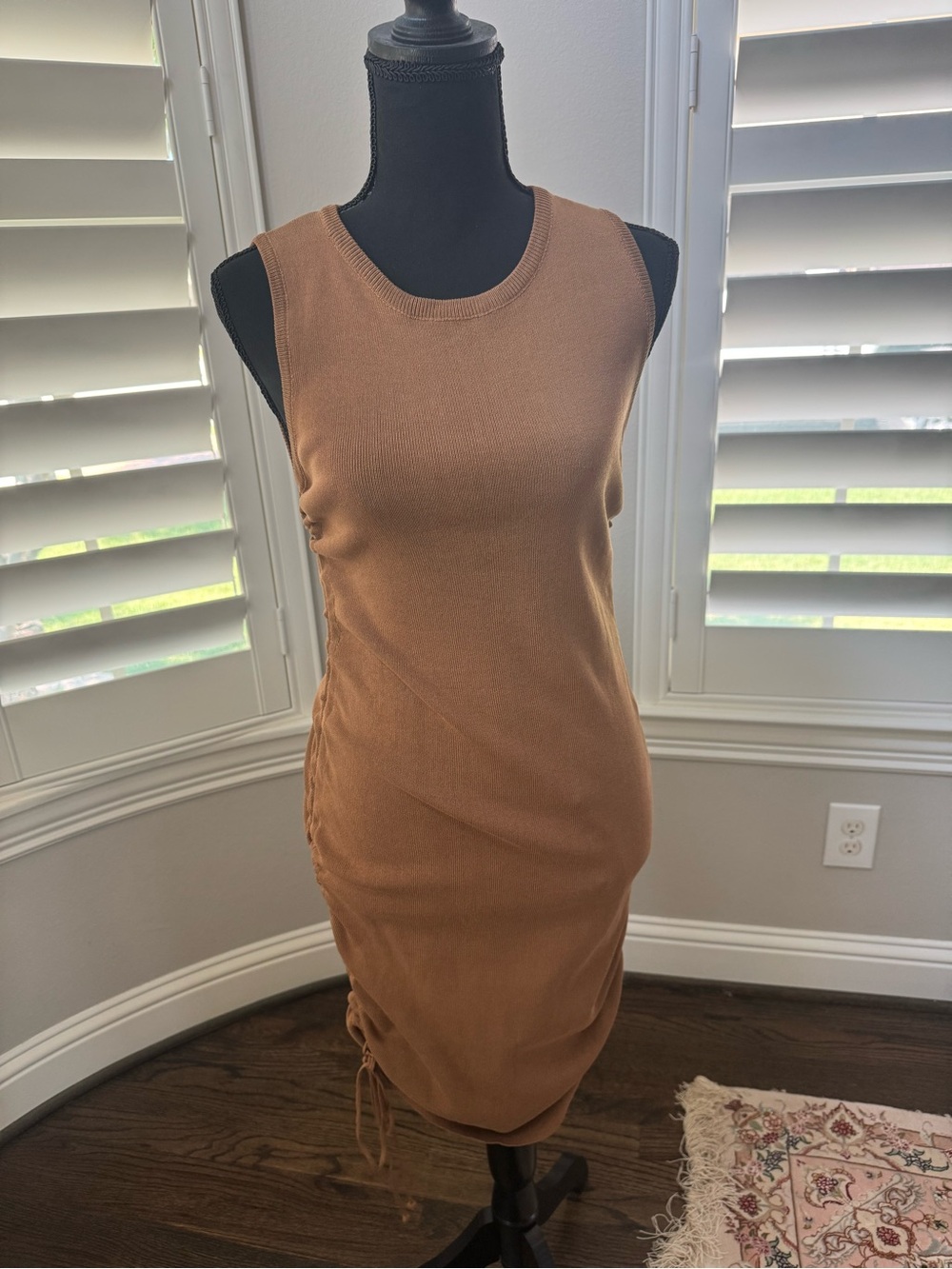 Lioness Tan Sleeveless Knit Midi Dress with Side Ties
